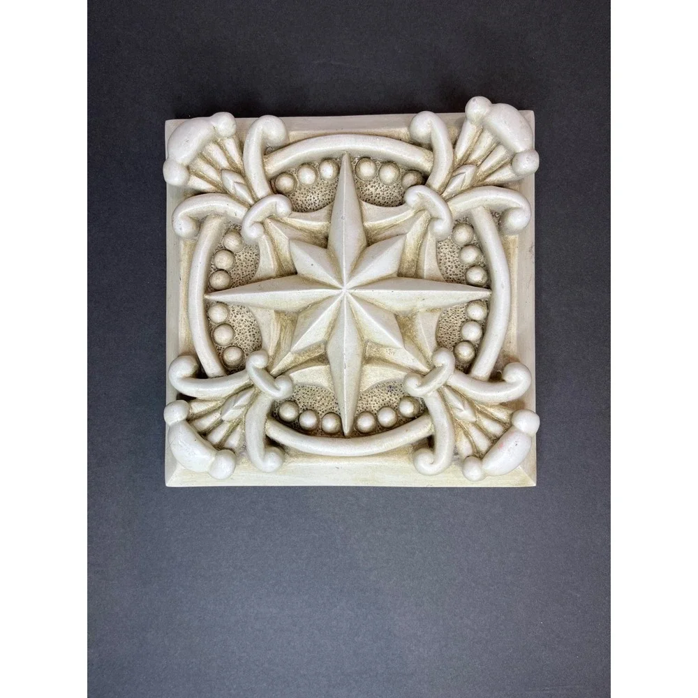 Garden Gate Designs Set of 2 Cream Architectural Relief Star Floral Wall Plaques